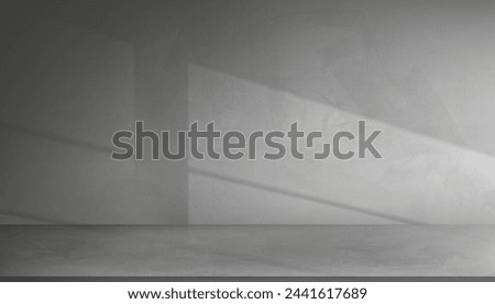 Empty Studio room of grey cement wall texture background with light and window shadow,Vector 3D Backdrop Kitchen Room Gray concrete podium mockup for product presentation in loft style