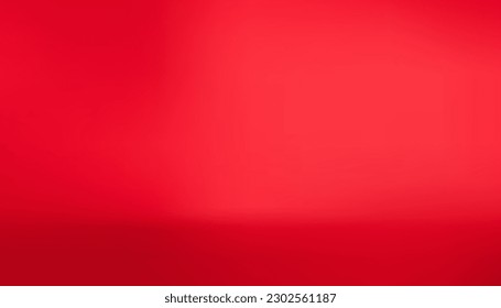 Empty studio room red color background, 3D gradient wallpaper and floor for product placement or website, copy space, horizontal composition.