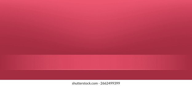 Habitación de estudio vacía. Habitación vacía roja, rosa, sombra de ventana. Vector que representa la forma 3D, presentación de la exhibición del Producto. Concepto de la habitación del estudio, escena mínima de la pared.