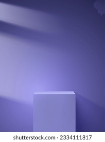 Empty studio in very pery color with window light. Monochrome color theme. Background for product display. Trendy color for 2022. 3D vector illustration. Instagram size.