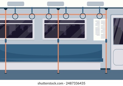 Interior de vagón de metro vacío en estilo plano. Metro subterráneo concepto. reserva Vector