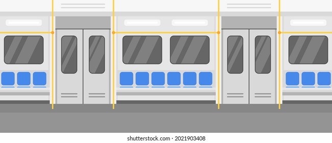 Empty subway car interior, public city transport. Vector illustration