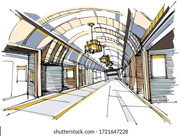 Empty subway station - hand drawn sketch