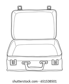 Empty suitcase Luggage Vintage hand drawn cute vector line art illustration