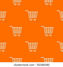 Empty supermarket cart with plastic handles pattern repeat seamless in orange color for any design. Vector geometric illustration