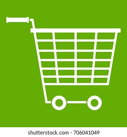 Empty supermarket cart with plastic handles icon white isolated on green background. Vector illustration