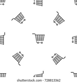 Empty supermarket cart with plastic handles pattern repeat seamless in black color for any design. Vector geometric illustration