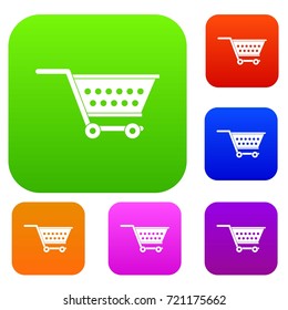 Empty supermarket cart set icon color in flat style isolated on white. Collection sings vector illustration