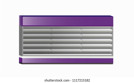 Empty supermarket refrigerator with shelves and illumination. Isolated vector object for your design