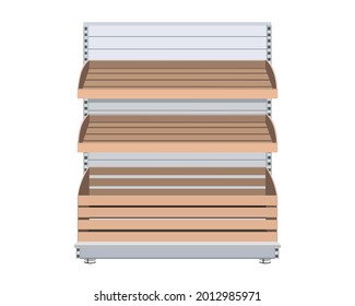 Empty supermarket shelf isolated cartoon vector illustration.Grocery,fruits,vegitables  store equipment.