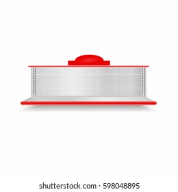 Empty supermarket shelf. Realistic vector showcase with red backlight