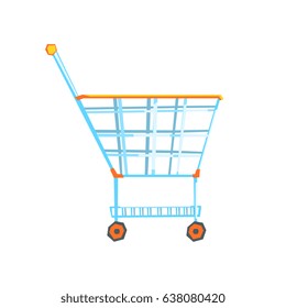 Empty supermarket shopping cart with color wheels and handle, colorful vector Illustration