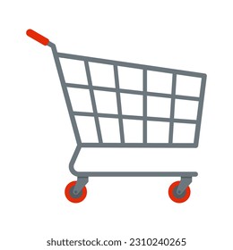 Empty supermarket shopping cart isolated, grocery shopping and sale concept