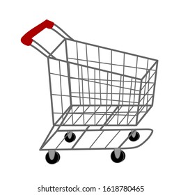 empty supermarket trolley, vector clip art on white isolated background