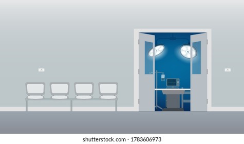 Empty surgery room with medical equipment.  Flat design vector illustration