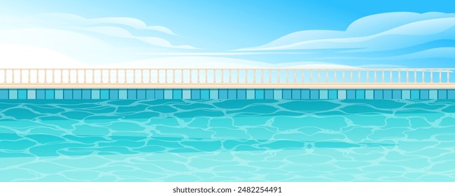 Empty swimming pool with clear water vector illustration with sky on background