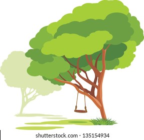 Empty swings on a spring tree. Vector