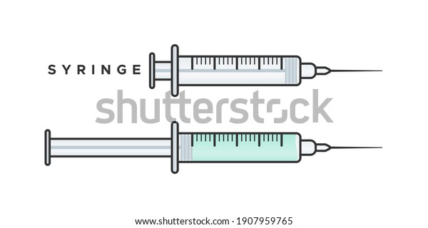 空のシリンジとフルシリンジ ワクチン接種 注射 医療用 ベクターイラスト フラットデザイン のベクター画像素材 ロイヤリティフリー