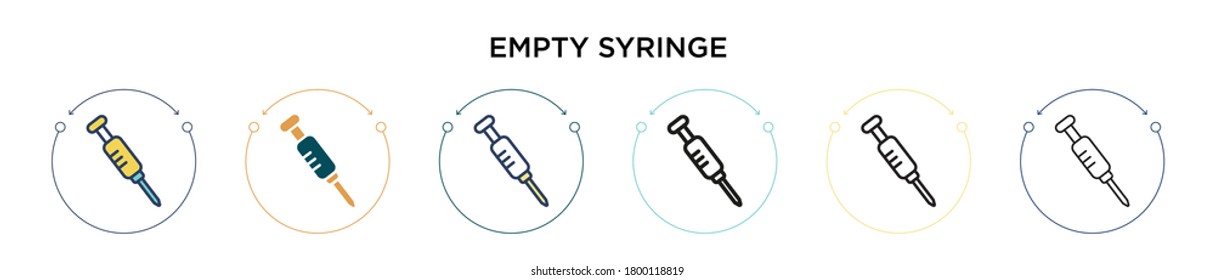 Empty syringe icon in filled, thin line, outline and stroke style. Vector illustration of two colored and black empty syringe vector icons designs can be used for mobile, ui, web