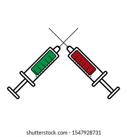 Empty syringe for injection, syringe with vaccine. Flat design. Vector illustration