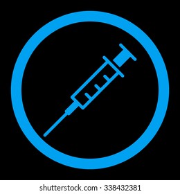 Empty Syringe vector icon. Style is flat rounded symbol, blue color, rounded angles, black background.