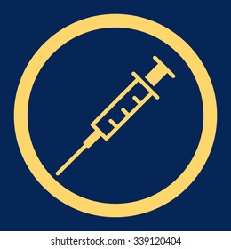 Empty Syringe vector icon. Style is flat rounded symbol, yellow color, rounded angles, blue background.