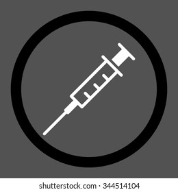 Empty Syringe vector icon. Style is bicolor flat rounded symbol, black and white colors, rounded angles, gray background.