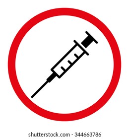 Empty Syringe vector icon. Style is bicolor flat rounded symbol, intensive red and black colors, rounded angles, white background.