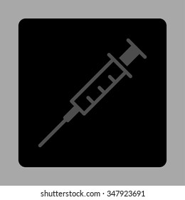 Empty Syringe vector icon. Style is flat rounded square button, gray and black colors, silver background.