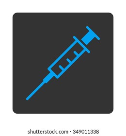Empty Syringe vector icon. Style is flat rounded square button, blue and gray colors, white background.