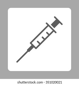 Empty Syringe vector icon. Style is flat rounded square button, dark gray and white colors, silver background.