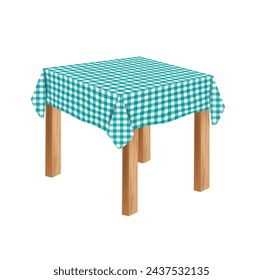 Empty table with blue and white checkered tablecloth. vector	