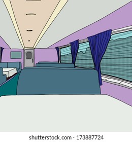 Empty Table And Dining Car In Train Interior