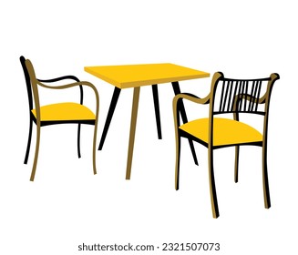 Una mesa vacía y dos sillas de diseño.