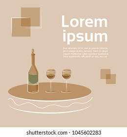 Empty Table With Wine Bottle And Glasses Over Copy Space Background Retro Style Vector Illustration