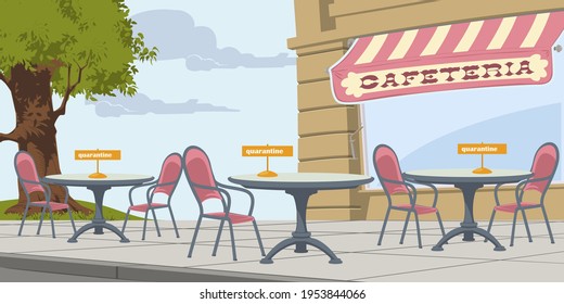Empty tables street cafe. Illustration concept for mobile website and internet development.