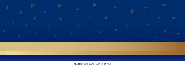 Empty tabletop or shelf for product display presentation snowfall. christmas background