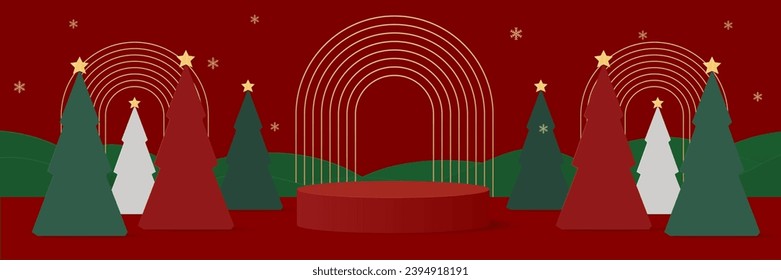 Empty tabletop or shelf for product display presentation with christmas tree. christmas background