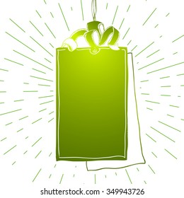Empty tag Green icon with hand drawn elements for shop, product, advertising or over business design. Vintage style. Vector illustration. 