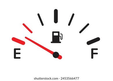 Empty tank. Fuel level indicator, diesel or gasoline level, car or motorcycle fuel gauge.