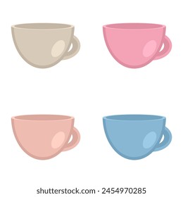 Empty tea cups collection. Hand drawn vector dishware set. Simple flat illustration isolated on white background.