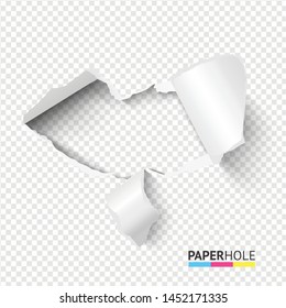 Empty tear cardboard heart shape hole with bent pieces on transparent background for valentines day poster. Blank torn edge paper hole banner for love, kiss, heart ect. concepts.