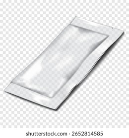 Saco de plástico transparente do selo lateral 3 do entalhe rasgado. Modelo de vetor 3d realista. Embalagem da bolsa da saqueta de vácuo retangular. Maquete. Pacote transparente. Modelo para design