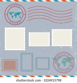 Empty Template Blank Postage Stamps Set. Vector