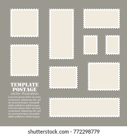Empty template blank white postage set paper mark symbol of delivery correspondence. Vector illustration