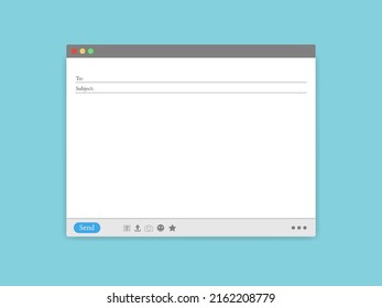 Empty template in the browser. Mail and message interface design. Blank screen template and layout for web message. Blank page layout for presentation and mail icon for send mail.