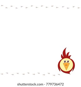 An empty template with a funny stylized bird and track tracks Decorative sparrow or parrot for postcards posters advertisements ads Element of design in the style of flat Drawing of animal Vector An empty template with a funny stylized bird and track tracks Decorative sparrow or parrot for postcards posters advertisements ads Element of design in the style of flat Drawing of animal Vector