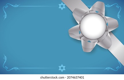 Empty template greeting design decorated with silver ribbon, gift bow and Stars of David.