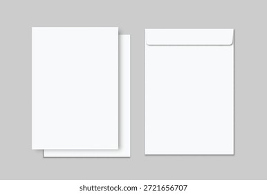 Papel de maqueta de Plantilla vacía y sobre blanco aislado en el fondo, diseño de papelería limpio para la marca, identidad corporativa, diseño de cartas, Plantilla de invitación, concepto de correo, espacio de copia listo.