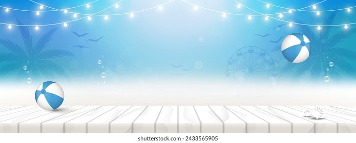 Empty template for product display in summer scene background concept. Vector illustration.